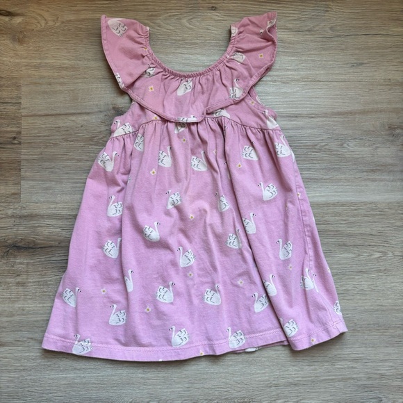 Tea Collection Pink White Swan Dress Ruffle Neck Size 18-24M - Picture 4 of 5